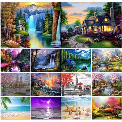 极速Landscape waterfall 5D diaAmond painting new product rhi