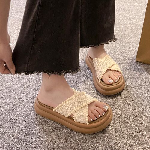 极速悠悠度假~!4cm厚底增高外穿拖鞋女insO夏季防滑透气沙滩凉拖