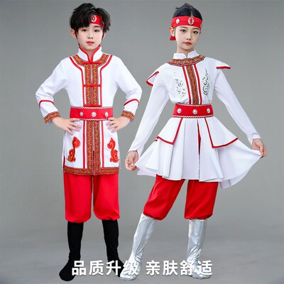蒙古服族儿童女蒙古族舞蹈演出服蒙族民族服M装草原白马筷子舞服