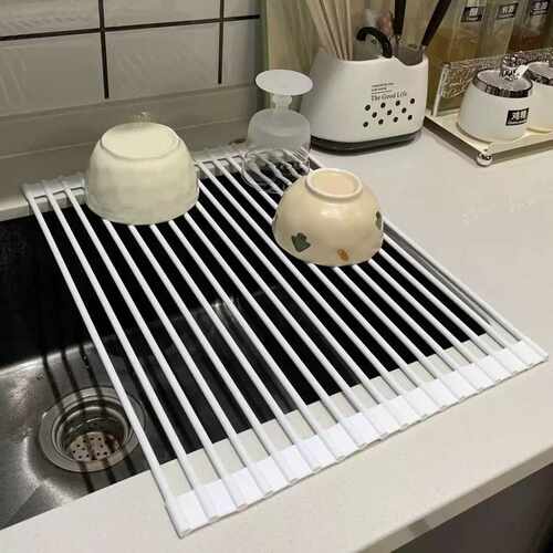 硅胶卷帘控水架可折叠硅胶沥水架隔热垫碗盆滤水垫水槽粘板置物架