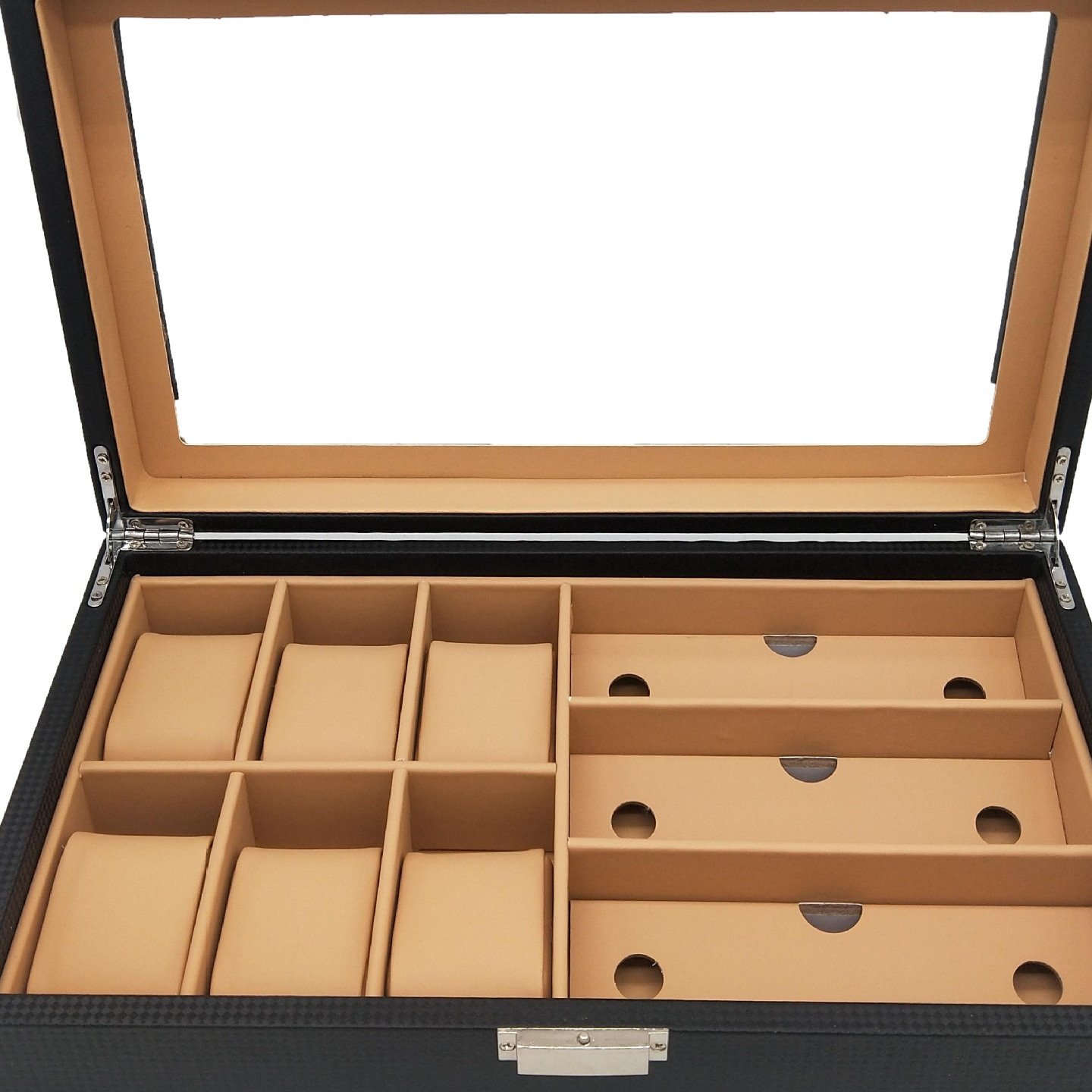 碳纤维pu皮手表展示盒咖色皮质6+3手表盒眼镜盒首饰收纳盒