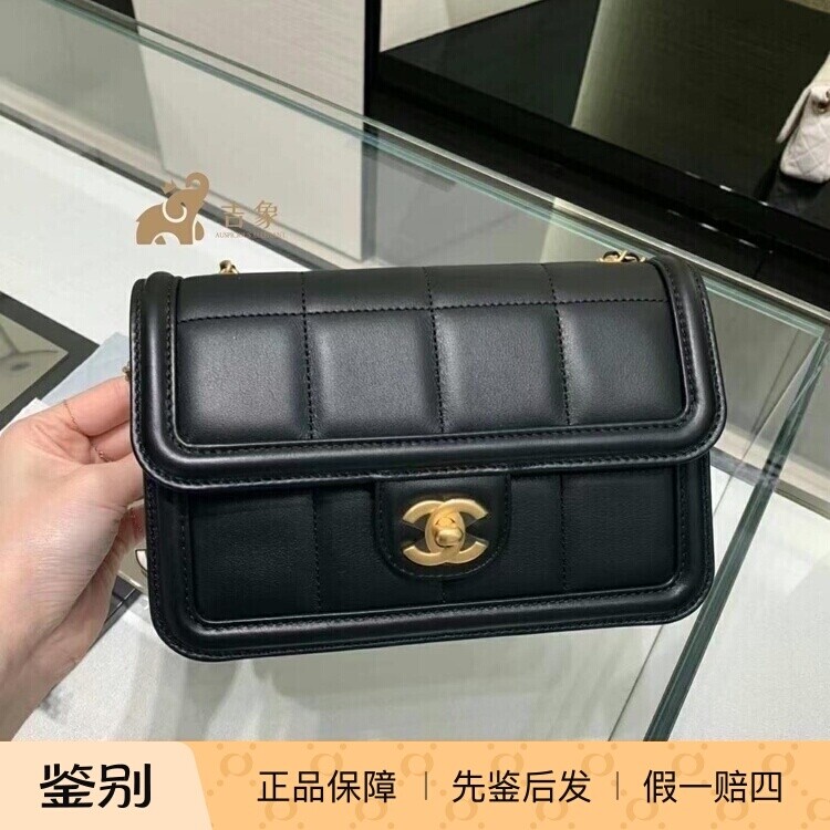 香奈儿25C新款黑色光面小牛皮包