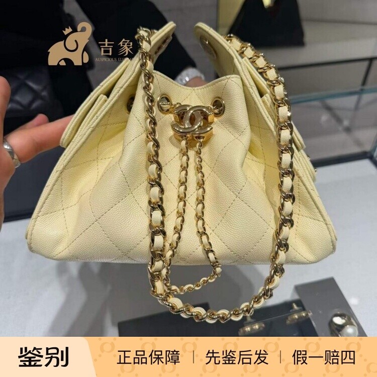 香奈儿柠檬金扣荔枝牛皮单肩包