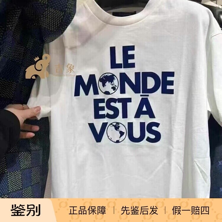 LV/路易威登2025新款男装蓝色字母印花棉质 短袖T 恤1AHCW4
