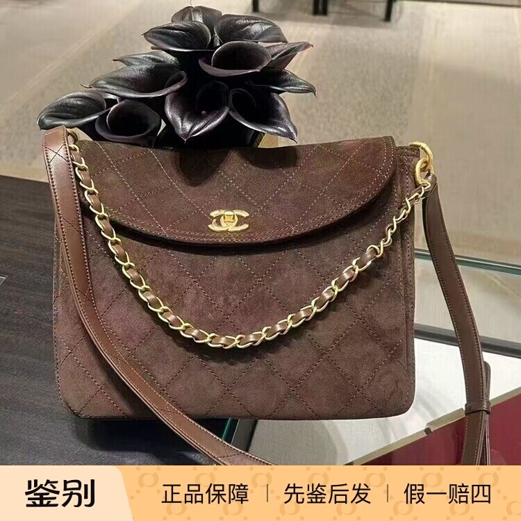 26C新款深咖色单肩斜挎包麂皮
