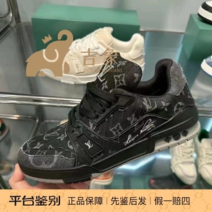Lv路易威登2023新款男鞋黑色老花牛仔TRAINER 系带低帮运动鞋板鞋