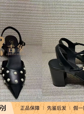 Chanel/香奈儿25K新款女鞋黑色尖头白色珍珠波点中跟凉鞋高跟鞋