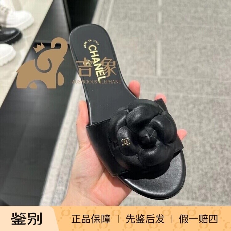 Chanel香奈儿黑色哑光牛皮凉鞋