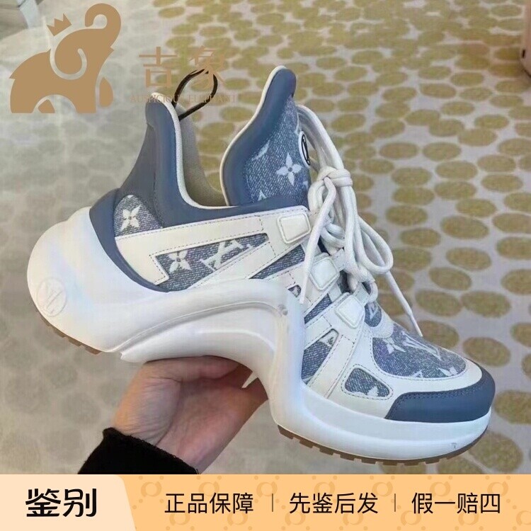 Lv路易威登2023新款女鞋牛仔帆布拼接系带厚底运动鞋老爹鞋1AB3OT