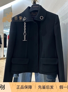 LV路易威登2024新款女装黑色绵羊毛混纺链条夹克短款外套1AGAE4