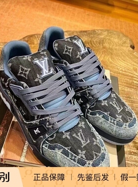 Lv路易威登2024新款男鞋蓝色老花牛仔TRAINER 运动鞋板鞋1AC4YR