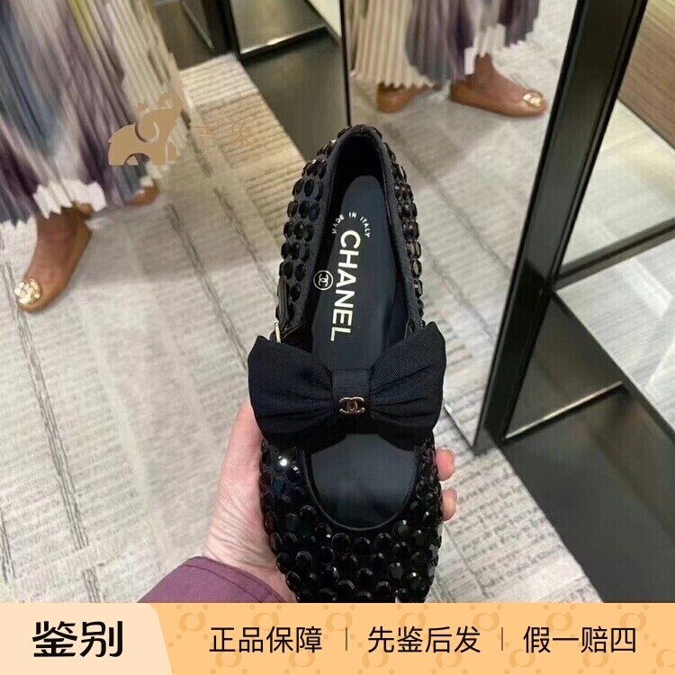 Chanel香奈儿黑色蝴蝶结芭蕾舞鞋