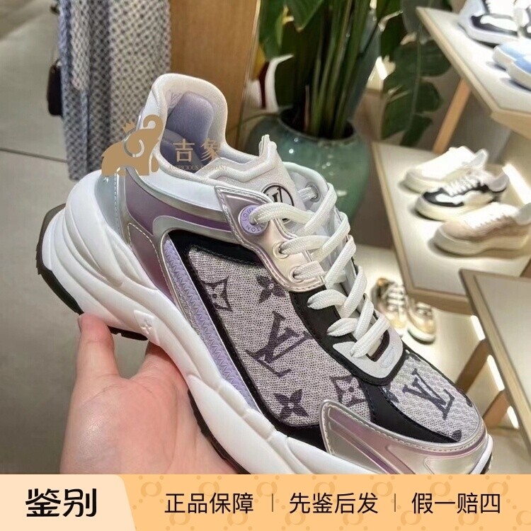 Lv路易威登2024新款女鞋RUN 55 网面透气系带厚底运动鞋1AD2PD