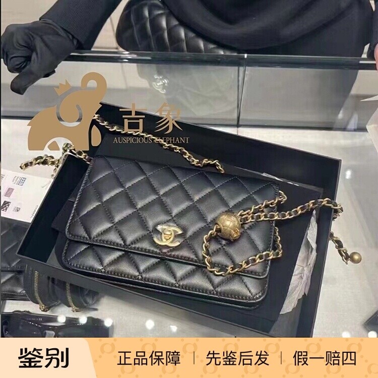 Chanel/香奈儿经典WOC小金球羊皮菱格金空链条发财包单肩斜挎包