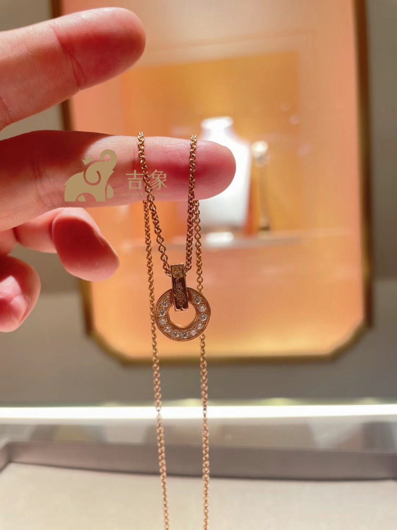 [国内现货]Bvlgari宝格丽圆形镂空镶钻18k玫瑰金女士钻石项链