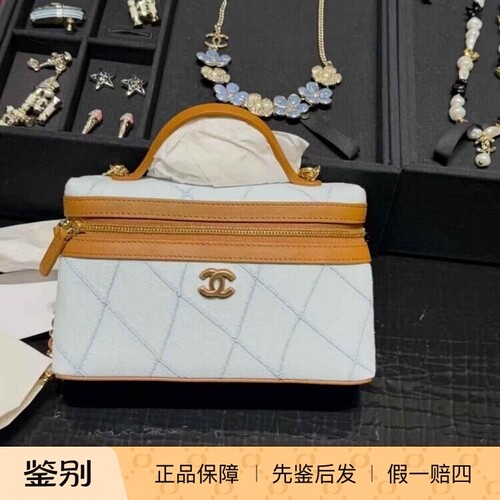 香奈儿新款牛仔拼牛皮饭盒包