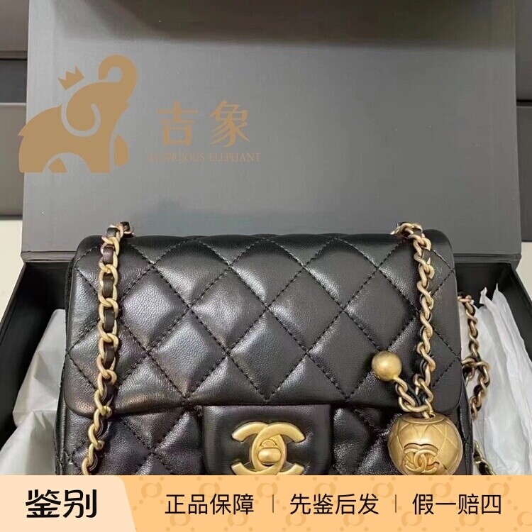 Chanel香奈儿女包小金球CF方胖子菱格纹小羊皮金扣链条单肩斜挎包