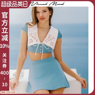 visual 顯瘦比基尼女分體泳衣鏤空刺繡度假裙褲 套裝 mood2025夏季