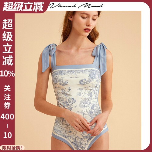 VisualMood复古蓝双面印花泳衣