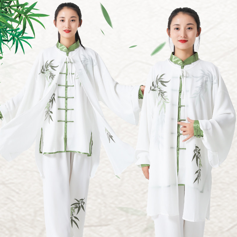 速发太服服青夏竹叶春花瓷刺绣练功武术表演比赛太极拳极装男中国