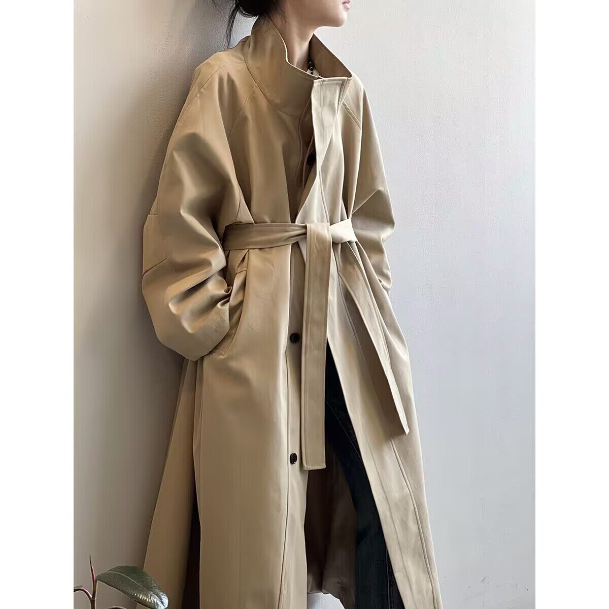 速发立领中长款风衣外套女2025春秋新款休闲单排扣宽松大气风大衣