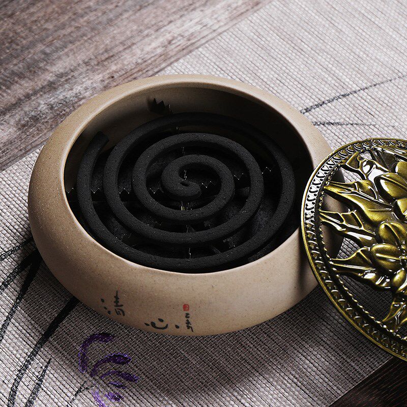 速发创意紫砂蚊香炉家用大号陶瓷加大复古带盖防火檀香线香炉香托