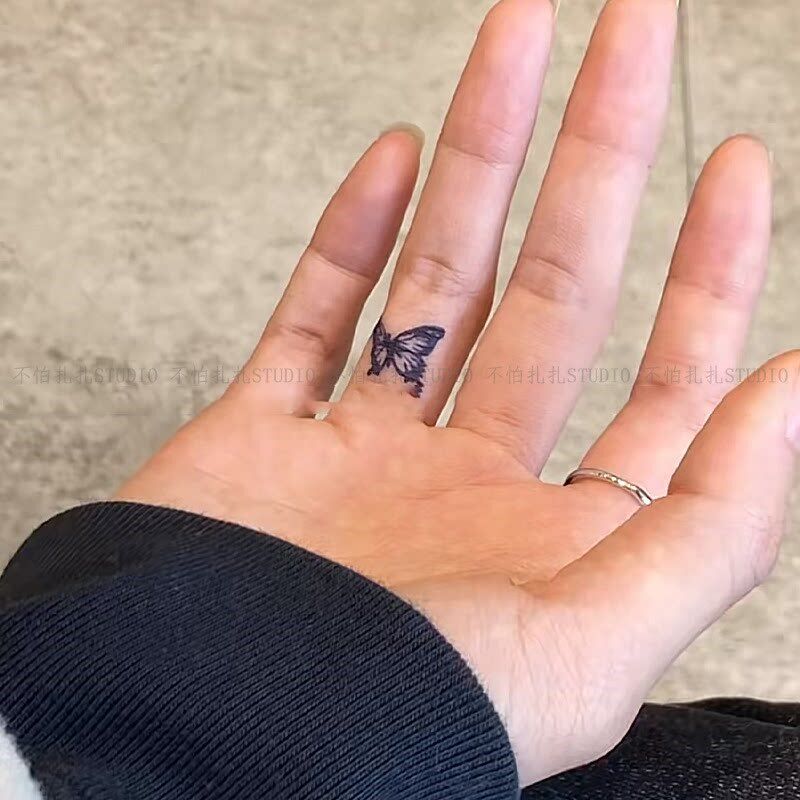 速发蝴蝶草本小图纹身贴is手指款少甜酷防水半仿真刺青