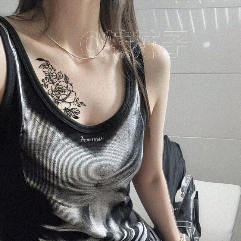 速发性感后背素花草本纹身贴辣妹花臂肩膀刺青色防水逼真不掉色高