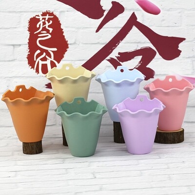 速发水圆形挂壁花盆有储水托蓄半壁挂式彩物环保吊兰垂钓植色赠挂