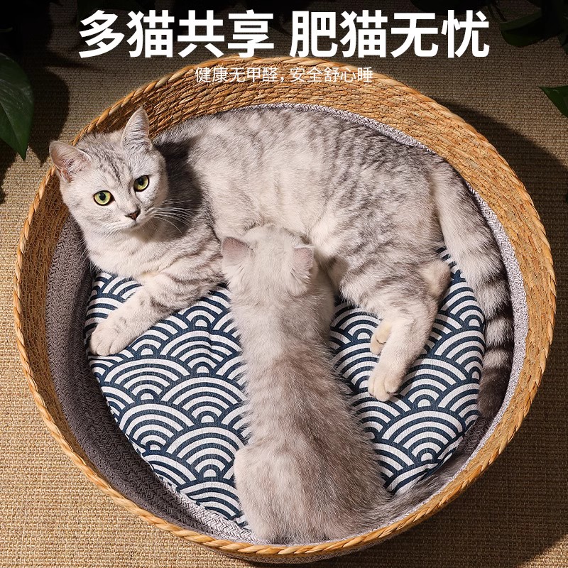 藤编猫窝天然蒲草夏季舒适