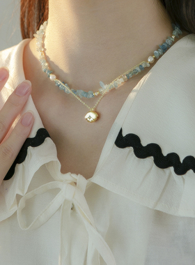 5.6新款蓝色碎石贝壳项链小众设计感高级轻奢气质锁骨链颈链配饰