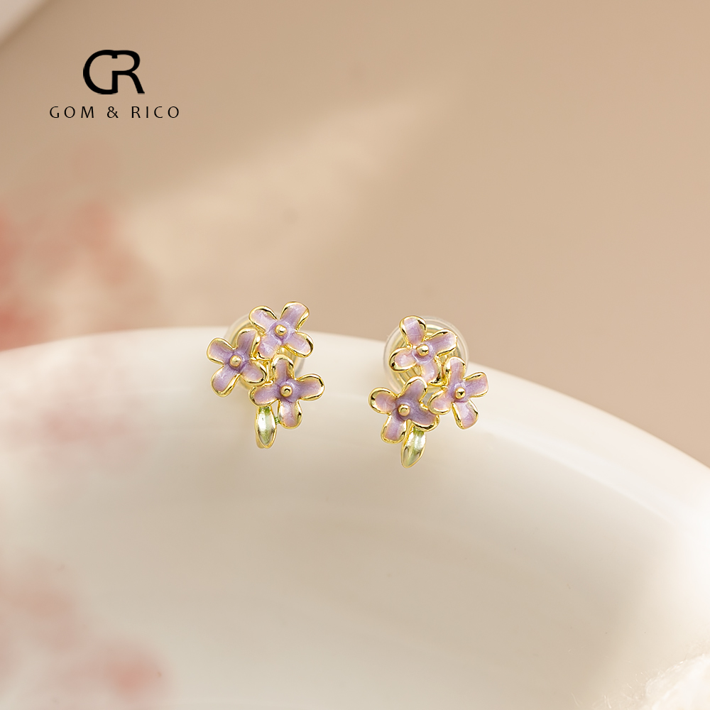 5.6新款森系紫色小花蚊香盘耳夹女无耳洞耳环小众设计感甜美耳饰