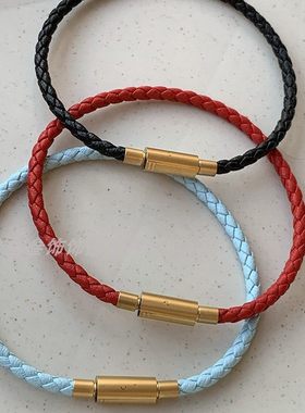 3mm马卡龙色系编织皮绳本命年红色手绳女手链穿大孔珠按键扣