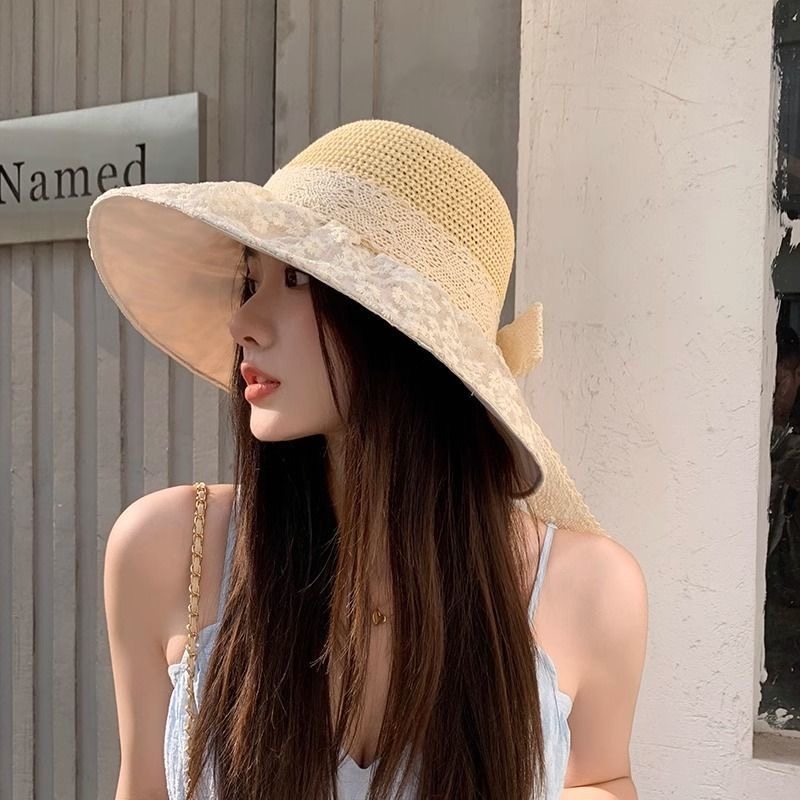 夏季蝴蝶结草帽帽子渔夫帽蕾丝太阳帽遮阳帽度假遮阳防晒海边沙滩,居家日用,披肩防护帽,淘宝优惠券,粉丝福利购,淘宝优惠卷