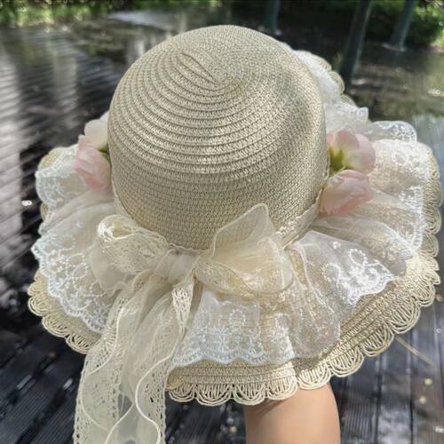 Lolita甜美蝴蝶结防晒田园沙滩帽