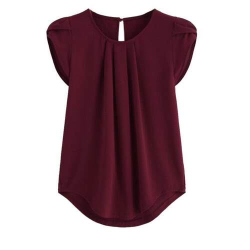 Chiffon Solid Color Short Collar Casua l Shirt Short Sleeve