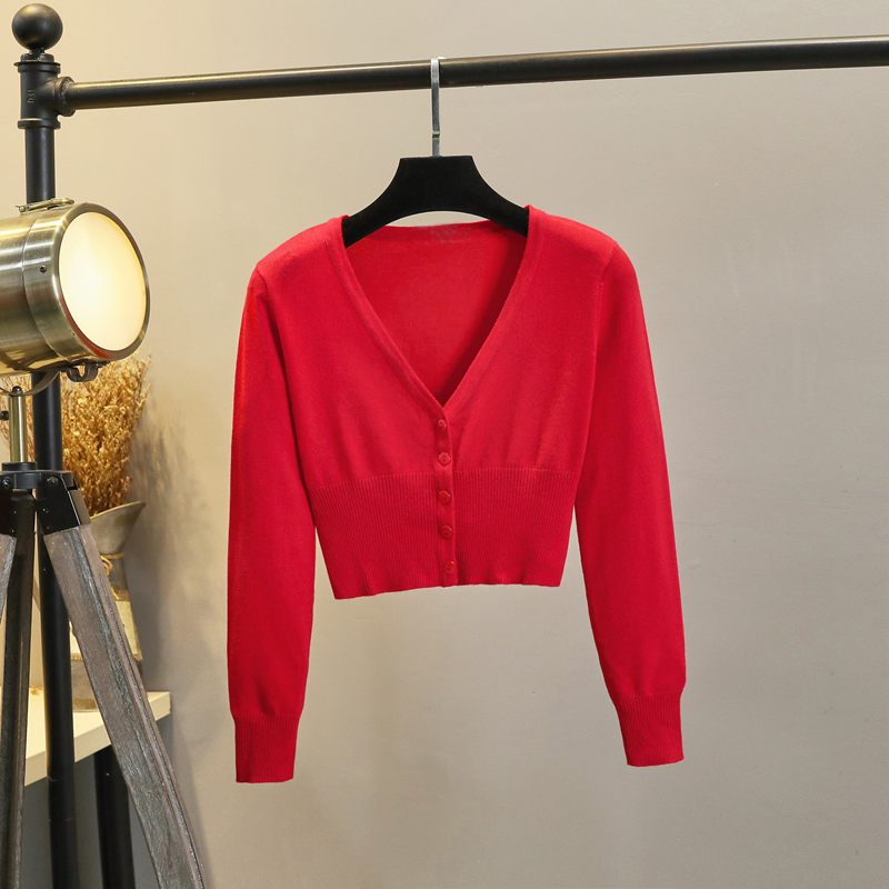 新款秋季针织衫超短款开衫女小披肩长袖修身简约外搭毛衣高腰外套