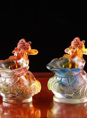古法琉璃财神纳福聚宝q袋装饰品新中式家用神台供奉开业乔迁送礼