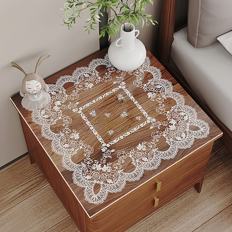 软玻璃床头柜垫子 透明蕾丝防尘罩盖布水晶板桌布防水免洗pvc桌垫