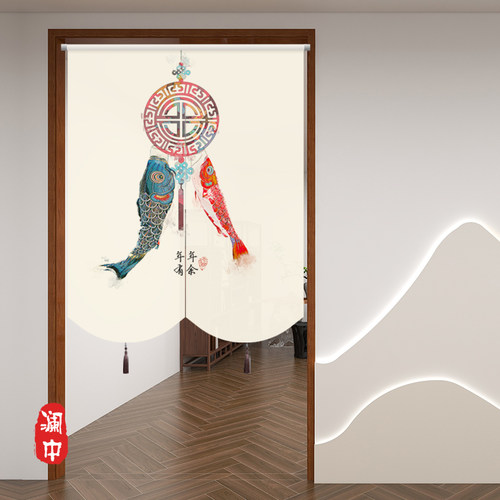 定制中式布艺门帘隔断帘空调玄关过道半截门帘卧室厕所商用免打孔