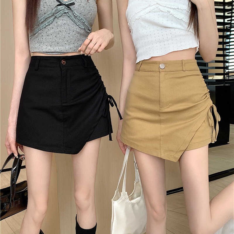 大码不规则牛仔半身裙女胖mm夏季设计感小众抽绳工装短裙包臀裙裤