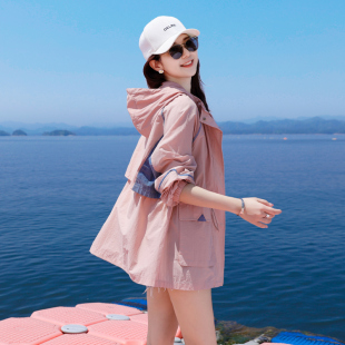 牛仔拼接中长款防晒衣女宽松2025新款女款夏季轻薄款收腰风衣外套