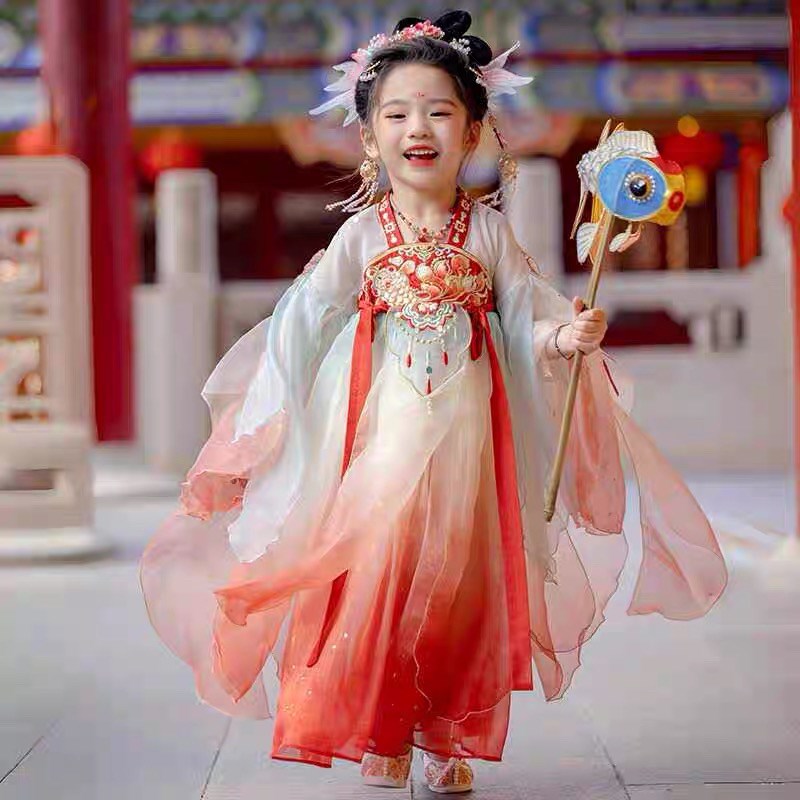 汉服女童春秋2024新款小女孩超仙公主裙襦裙新中式儿童古装连衣裙