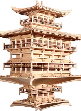 中式木雕仿古建筑模型金阁寺全实木榫卯结构悬挂饰品灯镜像倒影