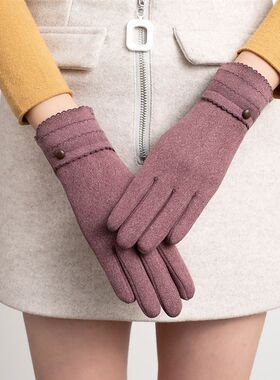 秋冬季保暖手套女不倒绒手套防风加绒骑车德绒保暖触屏手套女手套