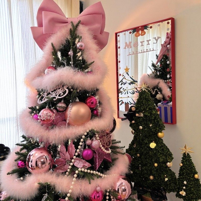 少女心粉色圣诞树装饰品手工diy材料包毛绒条店铺氛围感场景布置