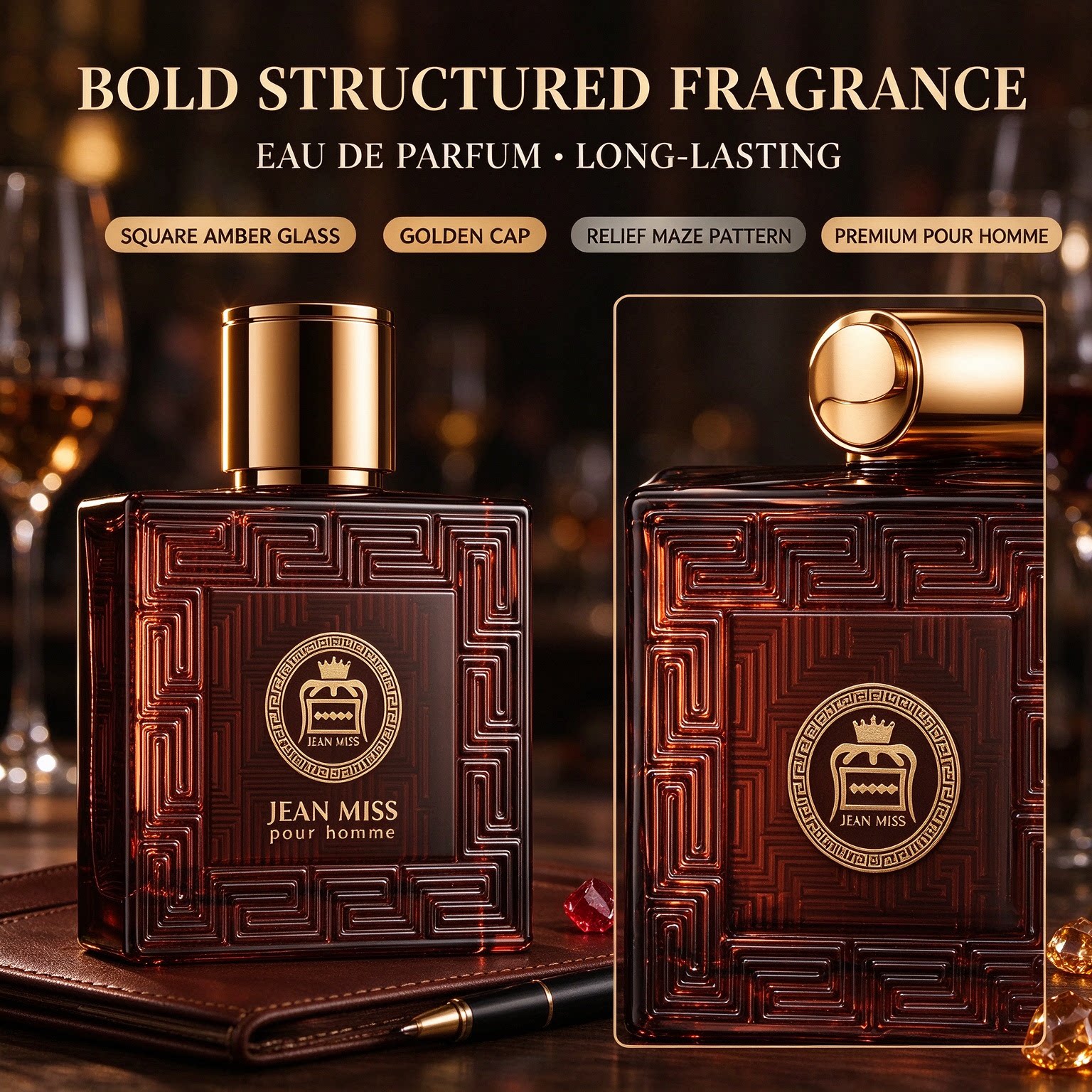 JEAN MISS RED POUR HOMME 佛手柑薰衣草皮革乌木琥珀持久浓香水