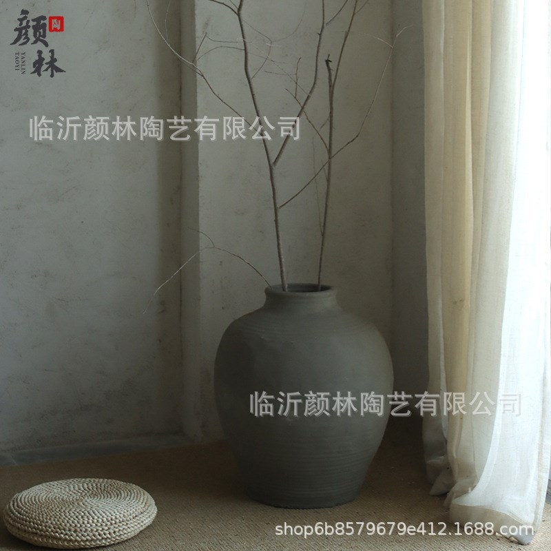 速发侘小手工寂口粗陶肚器大花花瓶落地土陶罐民宿装饰仿古插干枝
