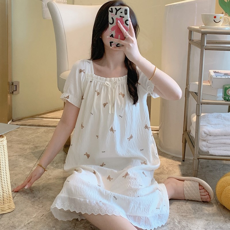 速发新款睡裙风季可爱夏美花边公主甜中长款睡衣夏天宽松家居裙