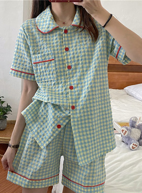 速发大码装复古爱子睡衣夏两纯棉短裤可格季件套套装